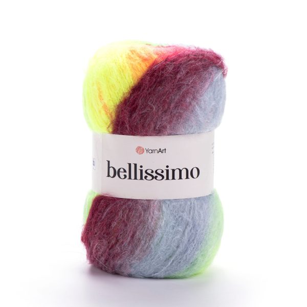 YarnArt Bellissimo yarn skein color 1406, soft fluffy mohair acrylic blend yarn with color changing effect for knitting