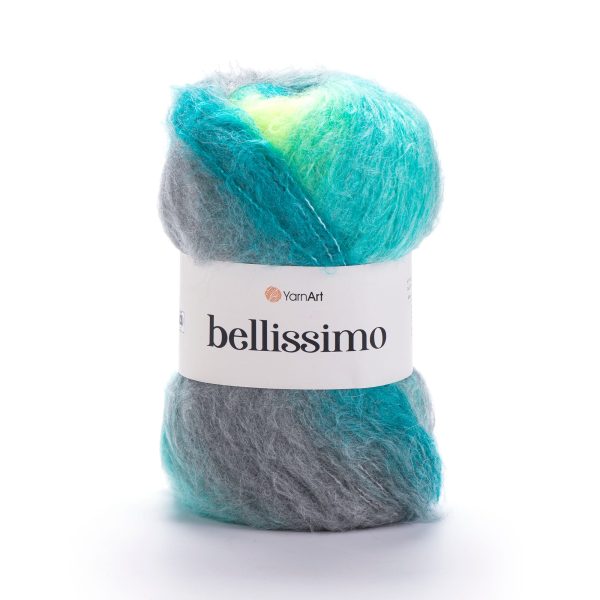 YarnArt Bellissimo yarn skein color 1412, soft fluffy mohair acrylic blend yarn with color changing effect for knitting