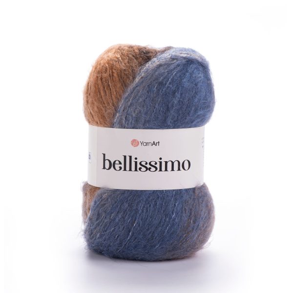 YarnArt Bellissimo yarn skein color 1417, soft fluffy mohair acrylic blend yarn with color changing effect for knitting