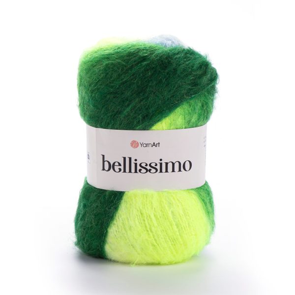 YarnArt Bellissimo yarn skein color 1418, soft fluffy mohair acrylic blend yarn with color changing effect for knitting