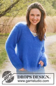 DROPS Kid-Silk sweater jeans blue , soft mohair silk blend lace yarn for lightweight knitting
