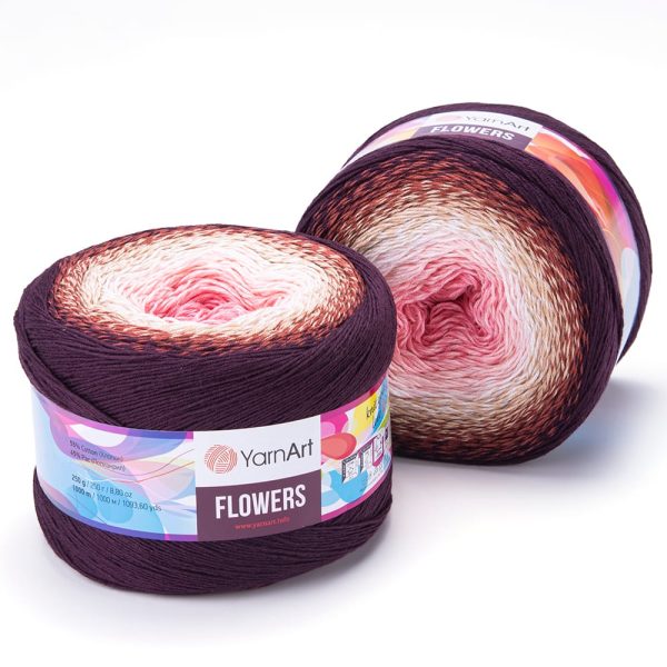 YarnArt Flowers cake yarn skein 319, gradient color changing cotton acrylic yarn
