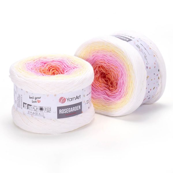 YarnArt Rosegarden cake yarn skein color 302, gradient color changing cotton blend yarn for knitting and crochet