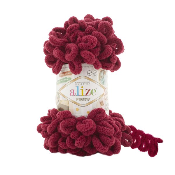Alize Puffy loop yarn skein, soft chenille yarn color 107 for finger knitting blankets scarves and baby accessories