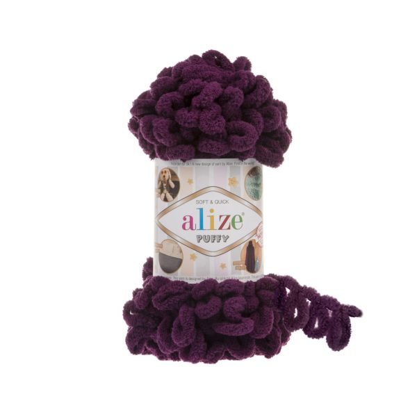 Alize Puffy loop yarn skein, soft chenille yarn color 111 for finger knitting blankets scarves and baby accessories