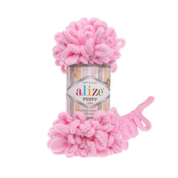 Alize Puffy loop yarn skein, soft chenille yarn color 185 for finger knitting blankets scarves and baby accessories