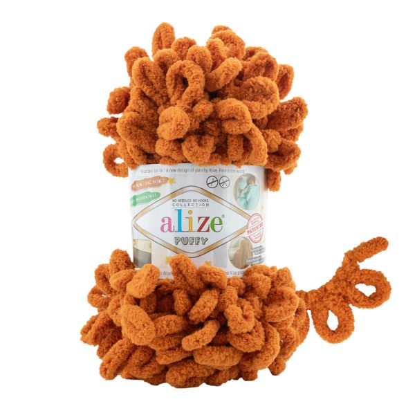 Alize Puffy loop yarn skein, soft chenille yarn color 234 for finger knitting blankets scarves and baby accessories