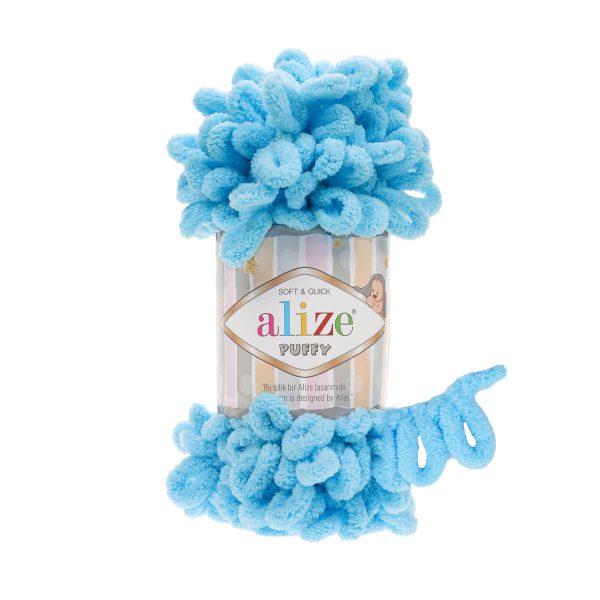 Alize Puffy loop yarn skein, soft chenille yarn color 287 for finger knitting blankets scarves and baby accessories