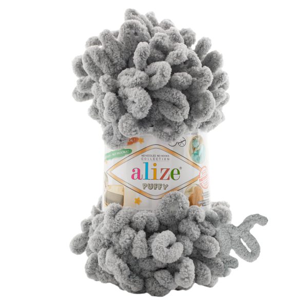 Alize Puffy loop yarn skein, soft chenille yarn color 302 for finger knitting blankets scarves and baby accessories