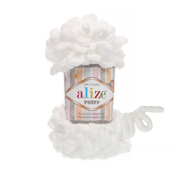 Alize Puffy loop yarn skein, soft chenille yarn color 55 for finger knitting blankets scarves and baby accessories