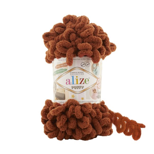 Alize Puffy loop yarn skein, soft chenille yarn color 597 for finger knitting blankets scarves and baby accessories