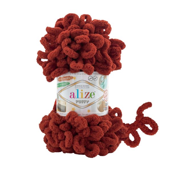 Alize Puffy loop yarn skein, soft chenille yarn color 641 for finger knitting blankets scarves and baby accessories