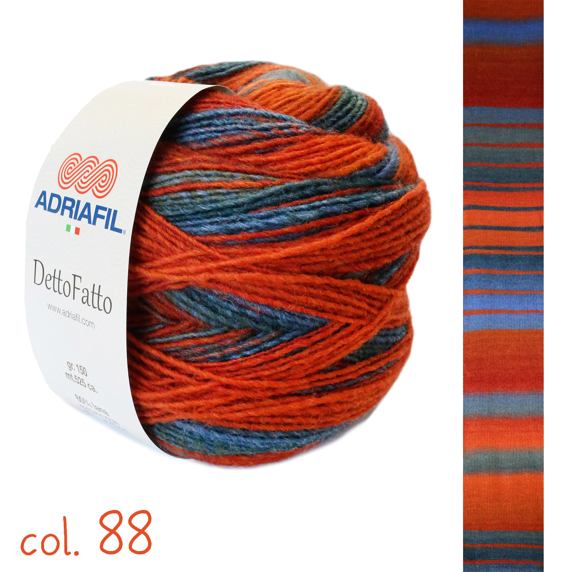 adriafil-dettofatto-gradient-yarn-wool-acrylic-multicolor-color-88 Adriafil Dettofatto gradient yarn skein color 88, wool acrylic blend multicolor cake yarn for knitting and crochet