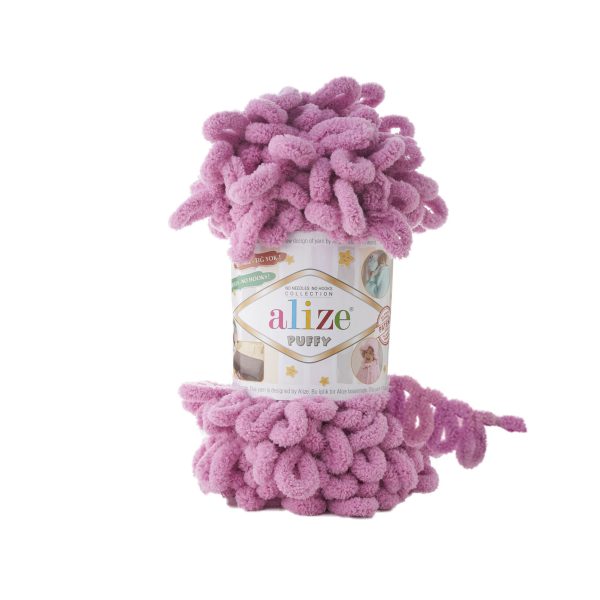 Alize Puffy loop yarn skein, soft chenille yarn color 98 for finger knitting blankets scarves and baby accessories