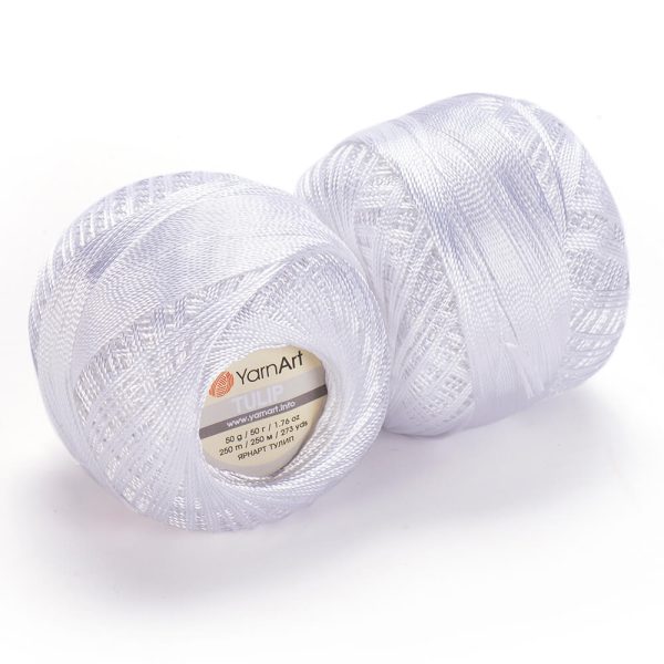 YarnArt Tulip crochet thread silky shiny yarn skein white color for lace crochet summer garments and accessories