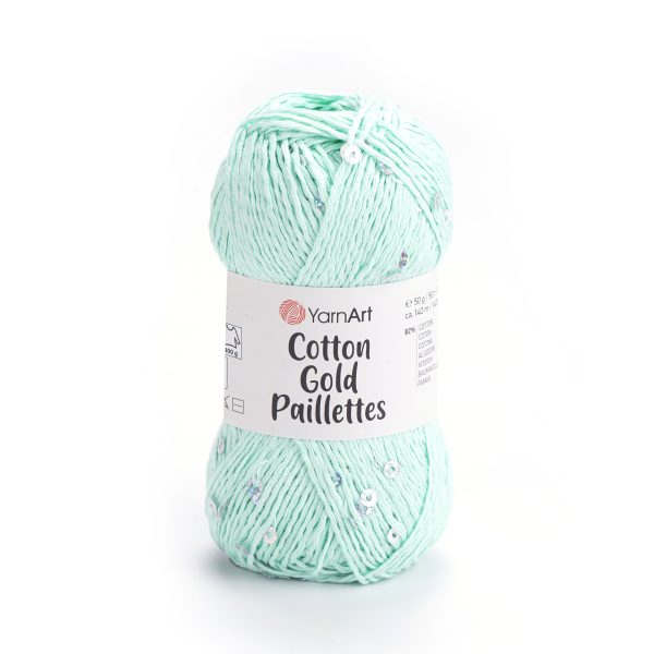 Alize Cotton Gold Paillettes sequin yarn skein 7112, sparkly cotton-acrylic yarn perfect for elegant knitting and crochet garments.