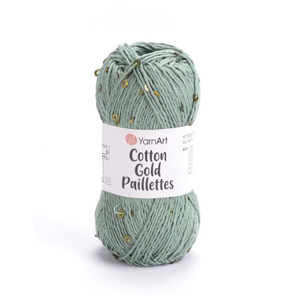 Alize Cotton Gold Paillettes sequin yarn skein 7113, sparkly cotton-acrylic yarn perfect for elegant knitting and crochet garments.
