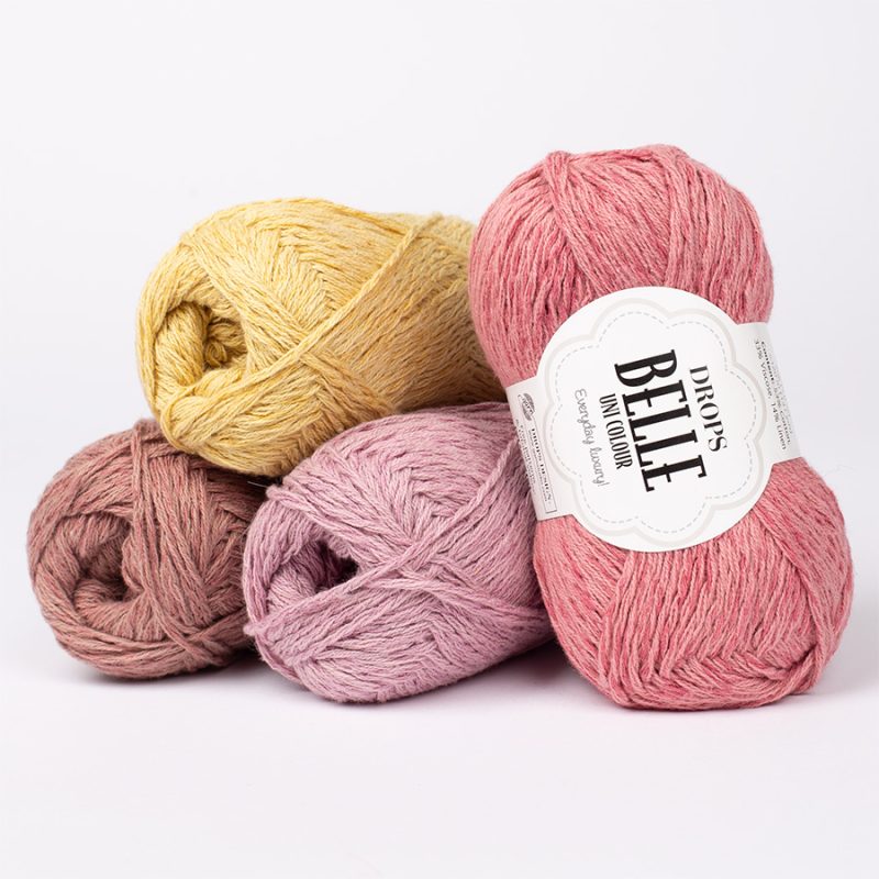 DROPS Belle yarn skeins in various colors cotton viscose linen blend Oeko-Tex certified summer yarn